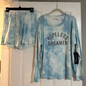 Wildfox Sleep Set Hopeless Dreamer Blue Glow Tie Dye Shorts & Top S/M NEW NWT